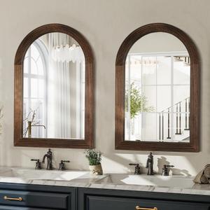 LOSOUR 2 Pack Arched Mirror, Farmhouse Decor Solid Wood Frame Wall Mirror,Vintage Bathroom Mirrors for Bathroom, Living Room,Bedroom, Entryway, Hallway,Foyer (Coffee, 2 Pack-30 L x 20" W)
