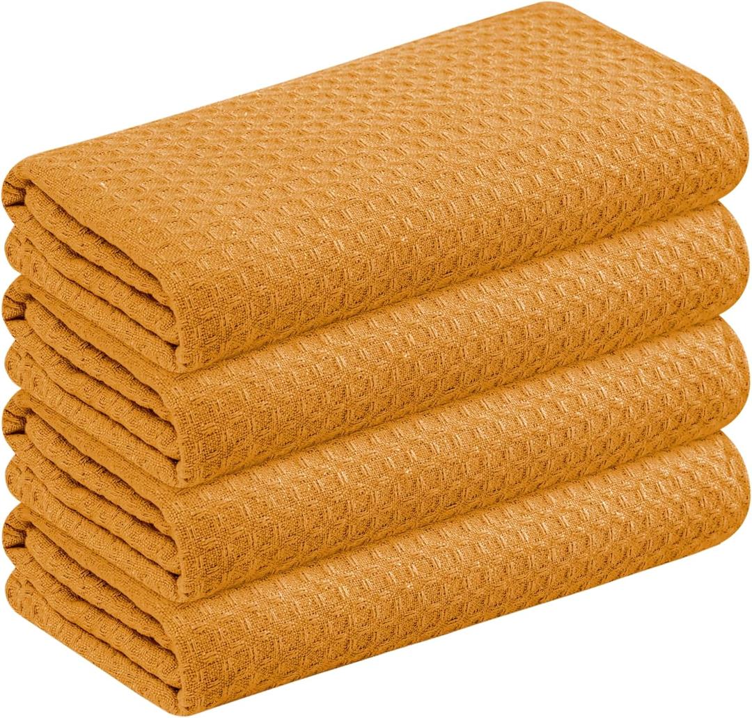 Mustard Yellow Waffle Kitchen Dish Towels 100% Cotton, Soft, Absorbent, Quick Drying, Multipurpose Use, Bar & Hand Towels, 16x26 Inches, Durable, Machine Washable, Reusable, Set of 4, 16 X 26 - 4 Pack