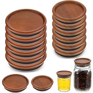 Molain 6Pack Regular Mouth and 6Pack Wide Mouth Mason Jar Lids, Acacia Wood Mason Jar Lids, Reusable Canning Lid with Airtight Silicone Seal for Ball Jars (Brown)