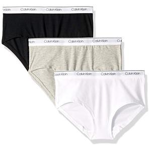 Calvin Klein Girls Modern Cotton Hipster Underwear, MultiPack Heather Grey, Classic White, Black - 3 Pack, Medium Size 7/8