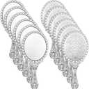 Qunclay 12 Pcs Vintage Handheld Mirror, 9.8" L x 4.5" W Small Sliver Embossed Portable Princess Mirror for Classroom Kids Princess Party Favors Travel