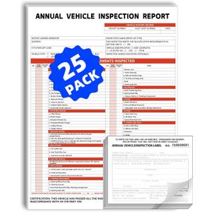 Annual Vehicle Inspection Report Form and Label, 25-Pack 3-Layer Vehicle Inspection Forms, 2-Ply Annual Adhesive Vinyl Label