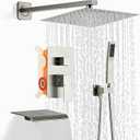 Brushed Nickel Rainfall Shower Head 8 Inch Set Faucet with Tub Spout and Handle System Square Wall Mount for Bathroom