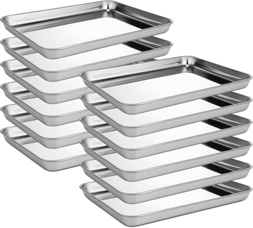 Zopeal 12 Pcs Metal Serving Trays for Food,Baking Sheet Pan Stainless Steel Small Nonstick Cookie Sheet Set Quarter Baking Pan,Toaster Oven and Dishwasher Safe(12 x 9 x 1 Inch)