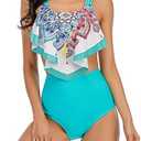 American Trends High Waisted Tankini Swimsuits for Women Flounce Top Tummy Control Bathing Suits L