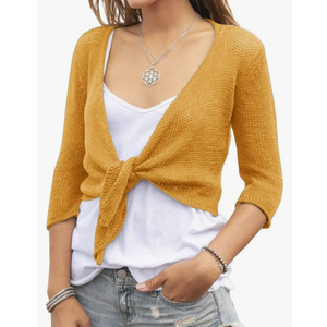 YeMgSiP Women's Tie Front Shrug 3/4 Sleeve Bolero Sheer Knotted Lightweight Cardigan Sweaters Short Shawl Tops, S