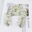 Pearl Rhinestone Alligator Hair Clips, Bendable Wedding Hair Pieces for Bridal Women, Set of 2 (Silver)