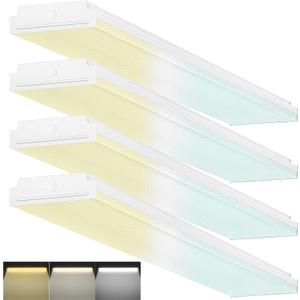 FaithSail Dimmable 4FT LED Wraparound, 4 Foot LED Light Fixture with 3 Watt/3 Lumen/3 CCT, 30W/40W/50W, 3500lm/4500lm/5500lm, 3000K/4000K/5000K, 48'' Flush Mount Light, Replacement, 4 Pack