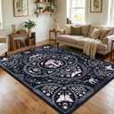Garvee Mushroom 5x7 Area Rugs for Living Room, Dark Academia Gothic Rug, Non Slip Animal Print Washable Rugs 5x7 Low Pile Bedroom Bug Carpet with Rubber for Playroom Dining Room Office, Black and Pink