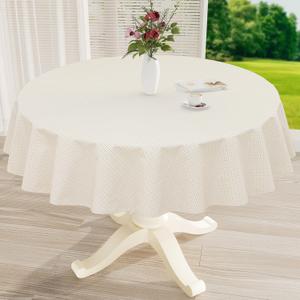 misaya Round Waterproof Vinyl Table Cloth, Plastic Tablecloth with Flannel Backing, Wipeable Table Cover for Dinner, Picnic, Indoor and Outdoor (Weave Patternd, 60")