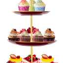 PinCute Cupcake Stand Holder - 3 Tier Cup Cake Dessert Stands, Plastic Tiered Serving Tray&Metal Rod for Birthday Party, Wedding, Tea Party, Baby Shower-Red