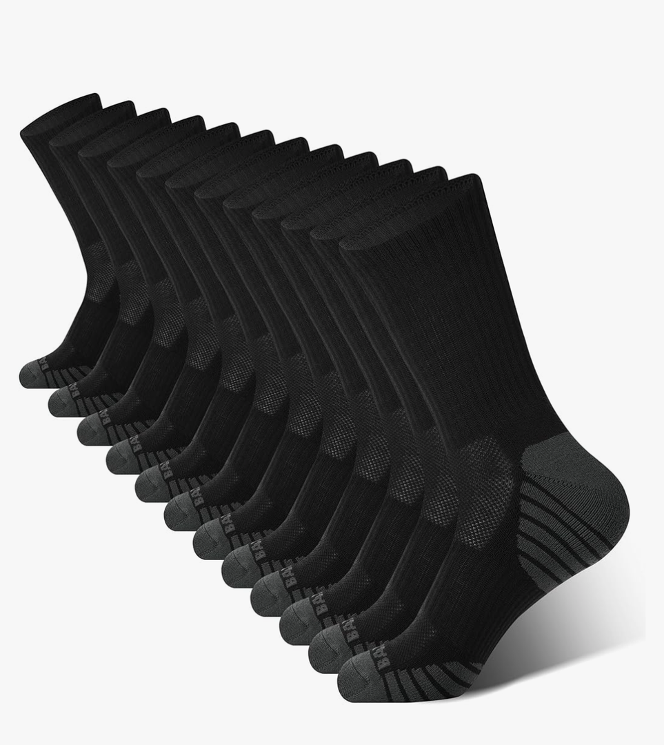 BAMBOO COOL Men's Crew Socks Athletic Running Sports Socks, Cushioned Moisture Wicking, Breathable Arch Support 6 Pack