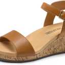 DREAM PAIRS Women's Open Toe Buckle Ankle Strap Platform Wedge Sandals Women 2025 (8, Camel/Pu)