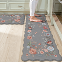 Collive Anti Fatigue Kitchen Mats, Scalloped Grey Floral Kitchen Rugs Set of 2 Non Slip Waterproof Standing Mat, Memory Foam Comfort Desk Rug for Office, Sink, Laundry, 17.3"x29"+17.3"x47"