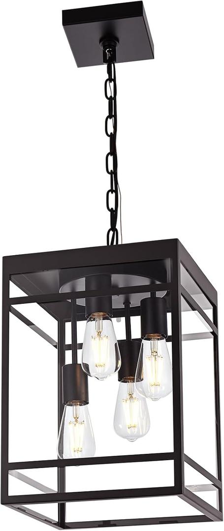 Large Outdoor Pendant Light for Porch, Oil Rubbed Bronze Outdoor Hanging Light Fixture with Clear Glass Shade, Exterior Linear Chandelier Hanging Lantern for Outside Patio,Front Door