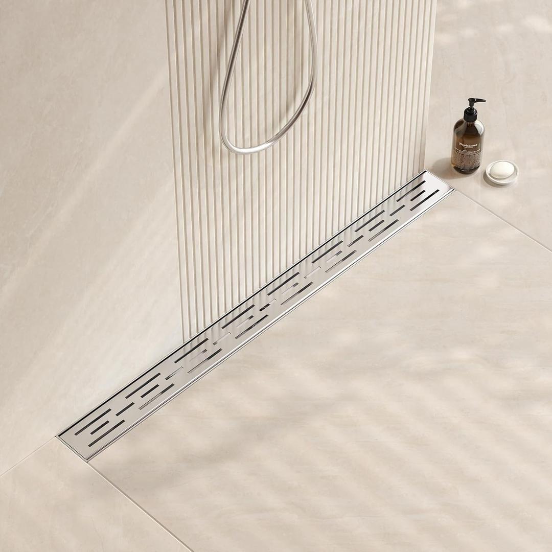 Neodrain 32 Inch Rectangular Linear Shower Drain with Brick Pattern Grate, Brushed 304 Stainless Steel Bathroom Floor Drain,Shower Floor Drain Includes Hair Strainer