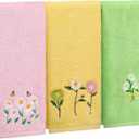 Remagr 3 Pcs Floral Hand Towels Set 100% Cotton Pastel Daisy Towel Neutral Wildflower Embroidered Decorative Spring Summer Soft Absorbent Towels Housewarming Gifts for Spa Guest Kitchen Bathroom