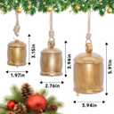 6 x Shabby Chic Christmas Bell Set of 3, Vintage Gold Rustic Metal Harmony Cowbells with Jute Rope for Hanging, Farmhouse Decor for Door, Wall, Tree, Christmas, Thanksgiving & Crafts