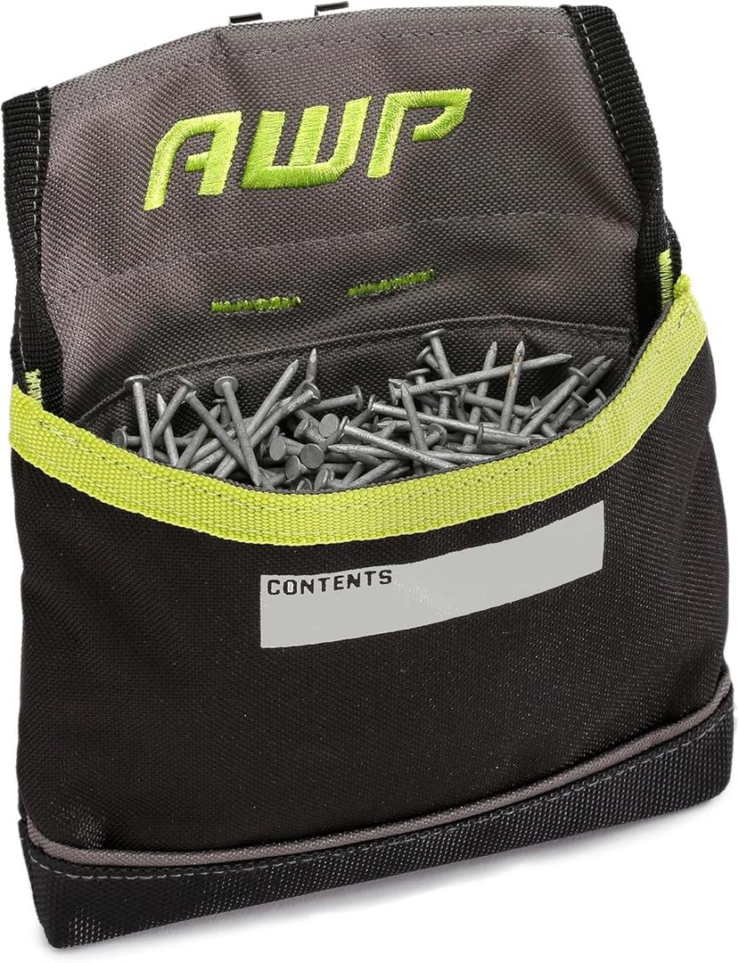 AWP TrapJaw Clip-on Fastener Tool Pouch, Small Utility Bag with Spring-Loaded Closure, Durable Tactical Tool Holder for Nails, Screws, and Electrical Accessories, 1L-039-2 (7" W x 7.75" L)