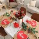 Remerry Leather Heart Placemats Set of 6 Red Heart Shaped Place Mats Waterproof Washable Table Kitchen Mats for Kitchen Dining Decor(Love,Red,14 x 13'')