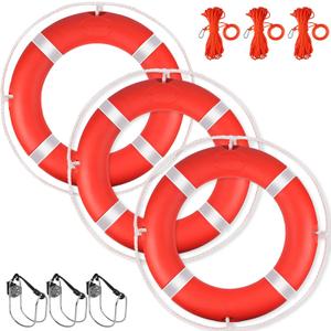Life Ring, 23"/28" Boat Safety Throw Rings, Life Preserver Ring with Bracket and 98.5 FT Floating Rescue Rope, Outdoor Professional Throwable Flotation Device