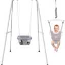 2 in 1 Baby Jumper with Swing, Baby Swing Indoor and Outdoor Use, Baby Jumpers and Bouncers, Toddler Swing with Foldable Stand (Gray)
