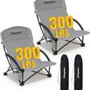 KingCamp Low Beach Chair, High Back Folding Camping Chair for Adults, Oversized Breathable Mesh Seat, 300lbs Heavy Duty Portable Chair with Cup Holder & Storage Pockets for Beach, Outdoor