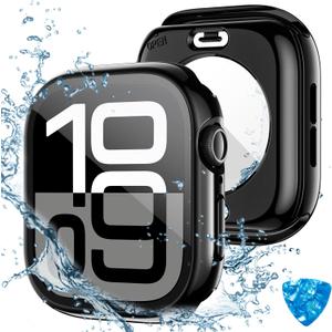 Tensea (2 in 1) for Waterproof Apple Watch Screen Protector Case Series 11/10 46mm Accessories, 360 Front and Back, iWatch PC Face Cover with Tempered Glass for Women Men, 46 mm (Jet Black)