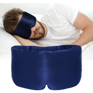 Silk Sleep Mask for Women Men Satin, ATreebag Eye Sleeping Mask & Blindfold with Adjustable Velcro Strap, Large Size, 1 PC Navy Blue