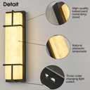 15.7inch Alabaster Wall Sconces Set of Two, 3 CCT Dimmable Square Natural Marble Lampshade Wall Sconce, Modern Hardwired LED Alabaster Sconces for Dining Room Stairs Bedroom Black