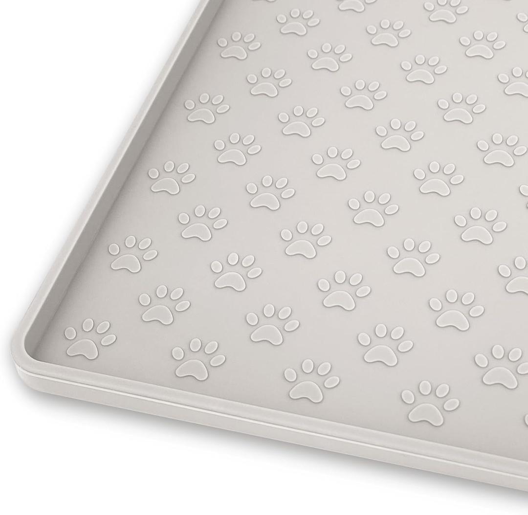 Ptlom Dog Food Mat Anti-Slip Pet Bowl Mats for Food and Water, High-Lips Pet Placemat Prevent Messy Spills to Floor, Waterproof Puppy Feeding Tray for Small, Medium Large Dogs Cats, Silicone (18"L x 12"W, Cream)