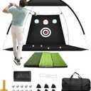 Golf Hitting Net 10x7FT with Tri Turf Mat, Golf Nets for Backyard Driving Real Golf Balls with 10 Balls, 4 Ground Stakes, 6 Windproof Sandbags, Rubber Tee, Tray and Carry Bag Indoor/Outdoor Use
