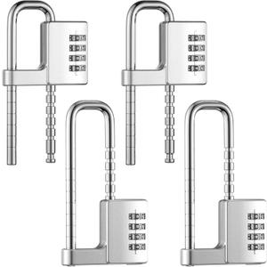 Gisafai 4 Pcs 4 Digit Combination Lock Code Cabinet U Shaped Gym Adjustable Padlock Metal Long Shackle Lock for Outdoor College Fences Sports Lockers Gym