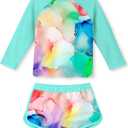 TUONROAD Girls 2 Pieces Rash Guard Swimsuit Long Sleeve Tankini for 4-10 Years (8-9 Years, Light Green)