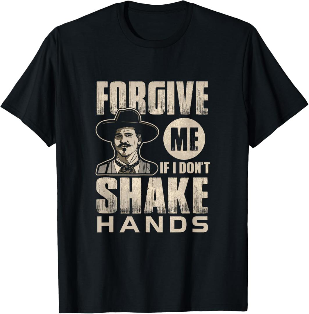 Funny Forgive Me If I Don't Shake 6 ft Distance T-Shirt (Small, Black)