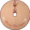 MACTING Christmas Tree Skirt 48 Inch Large Burlap Tree Mat with Red and Black Plaid Buffalo Edge Merry Christmas Printed for Country Holiday Indoor Home Party Xmas Tree Decorations