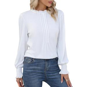 Blooming Jelly Womens Dressy Casual Tops Long Sleeve Shirts Mock Neck Business Work Blouse Fall Clothes 2023 (White, S)