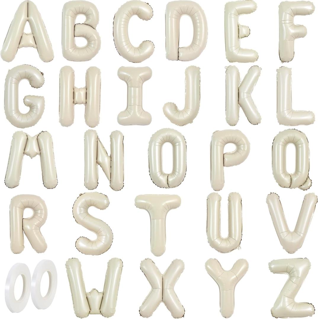 TONIFUL 16 Inch Cream White Letter A-Z Balloons,Custom Phrase Mylar Foil Alphabet Letter DIY Personalized Phrase Banner for Birthday Anniversary Baby Shower Bride Shower Supplies Decor(26 Pcs)