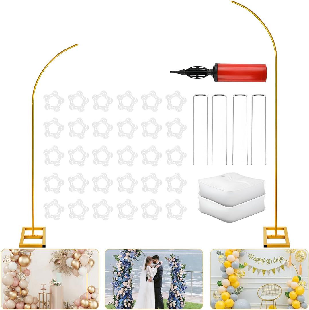 Balloon Arch Stand Kit, Balloon Arch Stand Set of 2 with Metal 7.8FT & 6.2FT Metal Half Gold Wedding Flower Backdrop Stand for Proposal Anniversary Bridal Shower Background Party Decorations