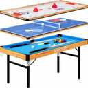 SereneLife 4 in 1 Multi Game Table, 4x2 Folding Portable Sports Arcade Games with Accessories, Ping Pong, Air Hockey, Pool Billiards, and Shuffleboard, for Indoor, Outdoor, All Ages