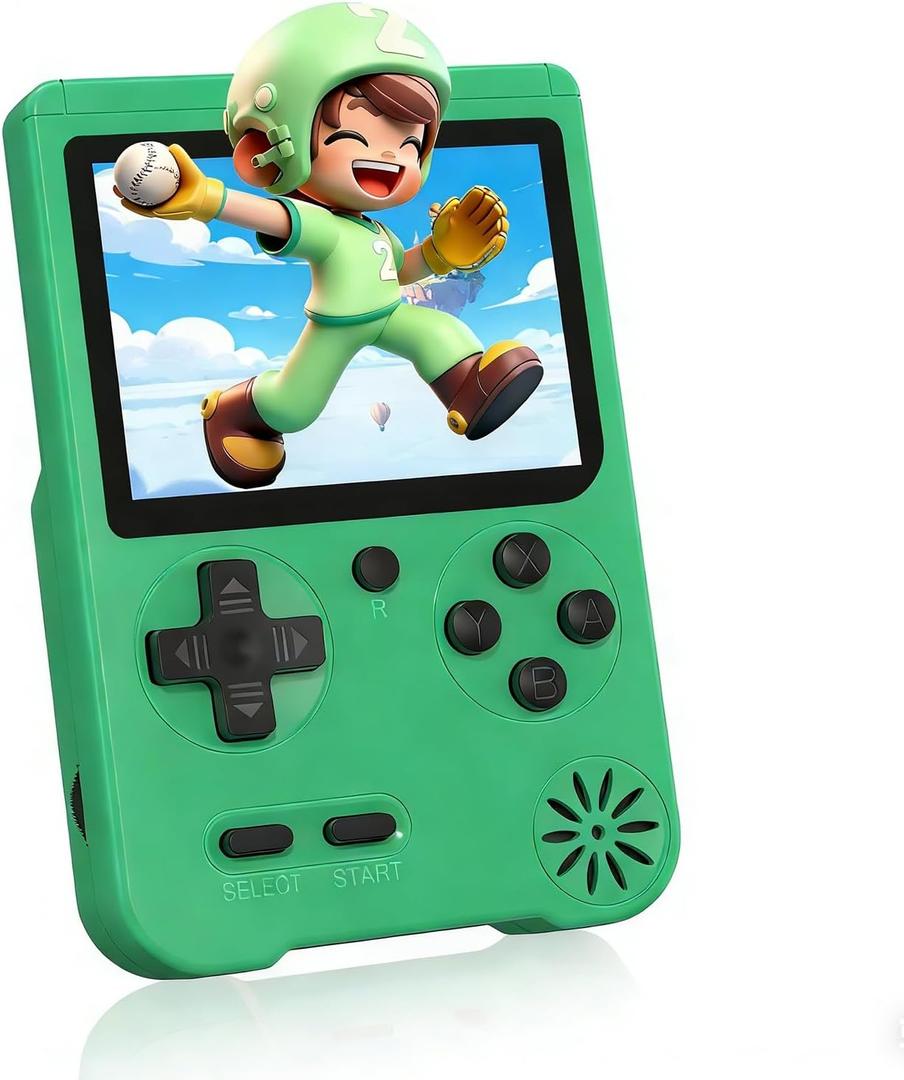Handheld Game Console, Preloaded 500 Retro Video Games with 3.0 Inch LCD Screen, 1200mAh Rechargeable Battery, Mini Arcade Electronic Gaming 2-Players Xmas Birthday Gift for Boys & Girls (Green)