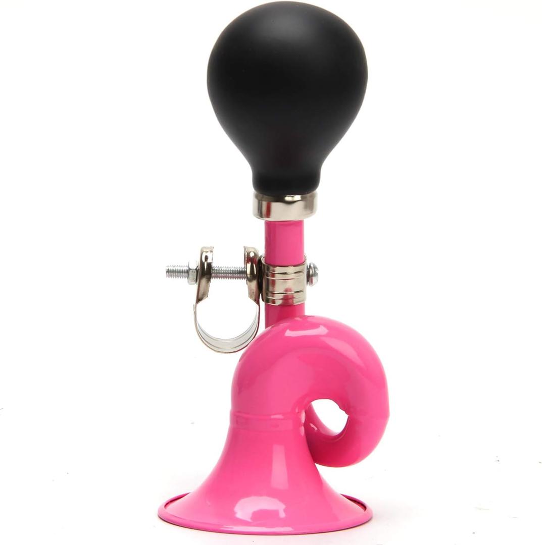 Coolrunner Bugle Horn, Retro Clown Horn, Kids Bike Horn, Classic Vintage Metal Twist Loudspeaker Siren Hooter Snail Air Horn for Vehicles Bicycles Golf Cart (Pink)