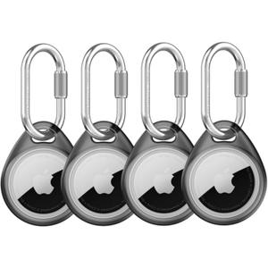 UNBREAKcable Holder for Apple AirTag -4-Pack[Easy to Install] [All-Round Protection][Anti-Scratch] Heavy-Duty 304 Stainless Steel Keychain with Durable TPU Case for Backpacks/Pets/Luggage (Translucent Black)
