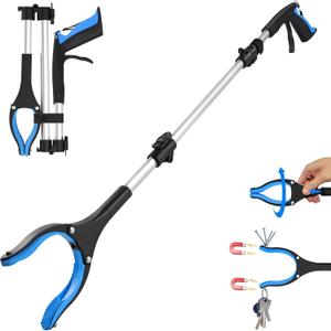 Grabber Reacher Tool 36 Inch, Foldable Grabber with Anti-Slip 360 Rotating Jaw, Magnetic Tip for Seniors, Heavy Duty Reacher Grabber Pickup Tool for Elderly After Surgery Recovery (Blue)
