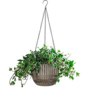 Melphoe 1 Pack Self Watering Hanging Planters Indoor Flower Pots, 8.3 Inch Outdoor Hanging Plant Pot Basket, Plant Hanger with 3Hooks Drainage Holes for Garden Home (Gray)