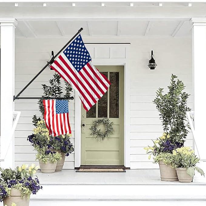 ZMTECH 6FT Flag Pole with Proud American Flag-Upgraded Tangle Free Rings and Bracket, 1'' Stainless Steel Flag Poles with Holder for Outside House, Residential or Commerical (Black, No Light)