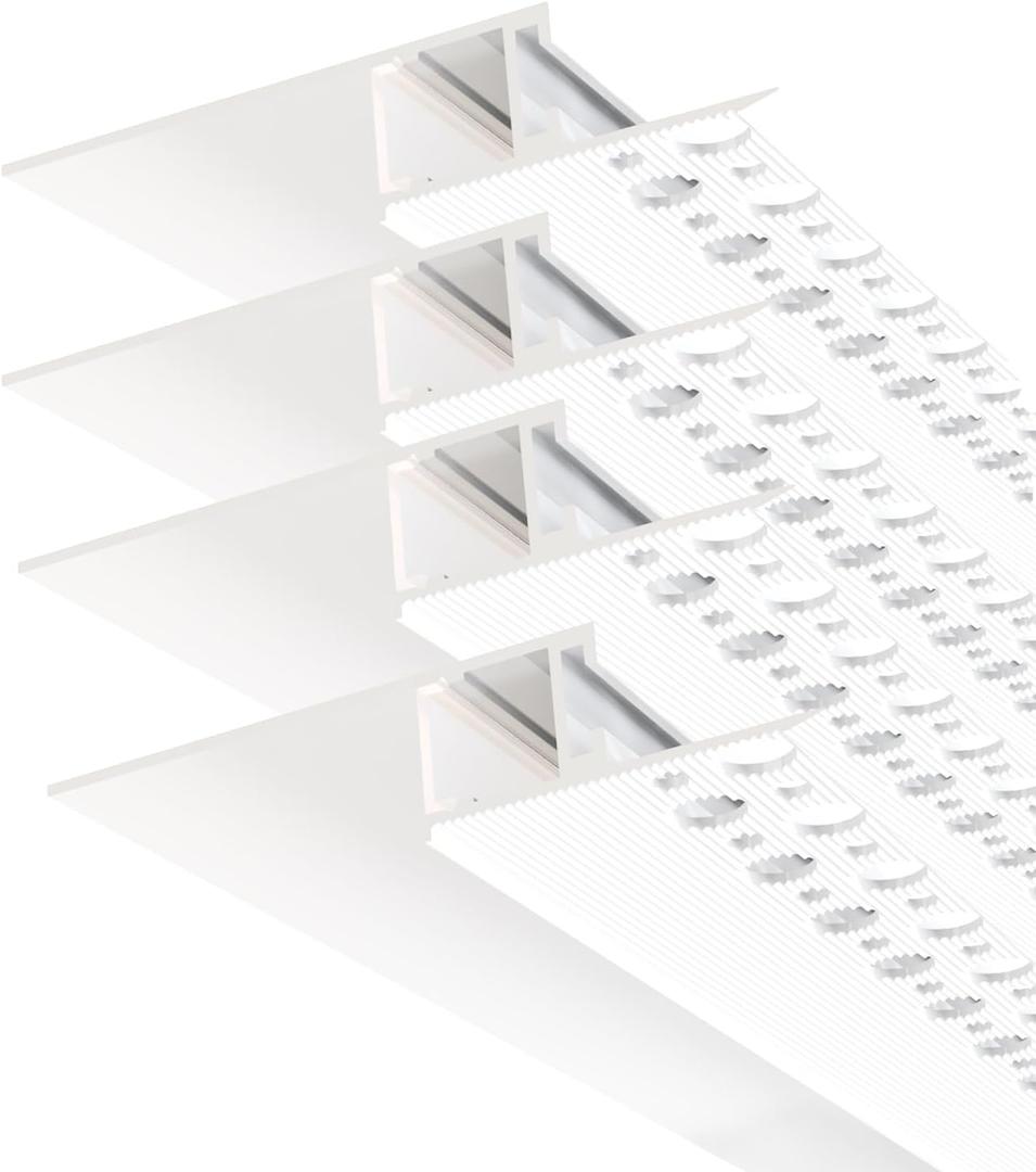 Besseto Plaster in LED Channel,4 x 2m White Drywall LED Strip Light Channel,Trimless Recessed Baseboard LED Aluminum Profile for 1/2 inch Thick Drywall Plaster Gypsum