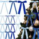 LOYIM 48 Pcs Velvet Christmas Wreath Bow Bulk Christmas Velvet Bow Vintage Ribbon Bows Xmas Tree Bows for Christmas Autumn Garland Wedding Decoration 3 Size Width of 3/8'' 5/8'' 1'' (3 Blue)