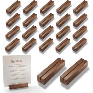 20 pcs Oak Wood Place Card Holder Walnut Color - Wooden Acrylic Sign Holder Table Decor - Picture Display Stands, Centerpieces Table Number Signs for Holiday Decoration Wedding Party Events