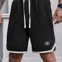 VOGSTART Mens Waffle Sweat Shorts Basketball Athletic Casual Midweight 8'' Inseam Shorts with Pockets (S-XXL) (Black, L)